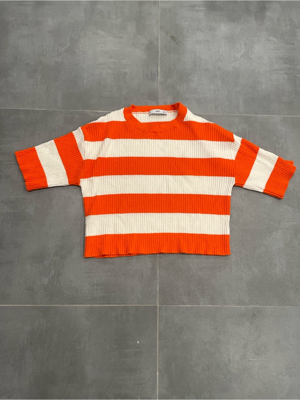 Mango Striped Knit Sweater Top - Sz M - Orange+White